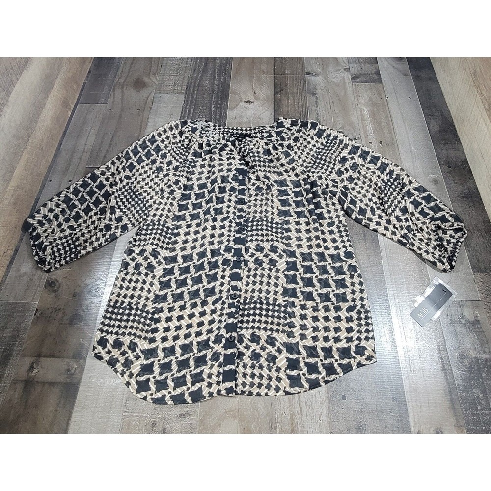 AGB Women's Long Sleeve Sheer Patterned Button-Up Blouse Multi Size XL NWT